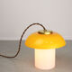 Mid-century yellow glass & brass mushroom table lamp