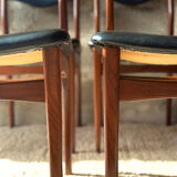 Scandinavian teak chairs, black faux leather (x6)