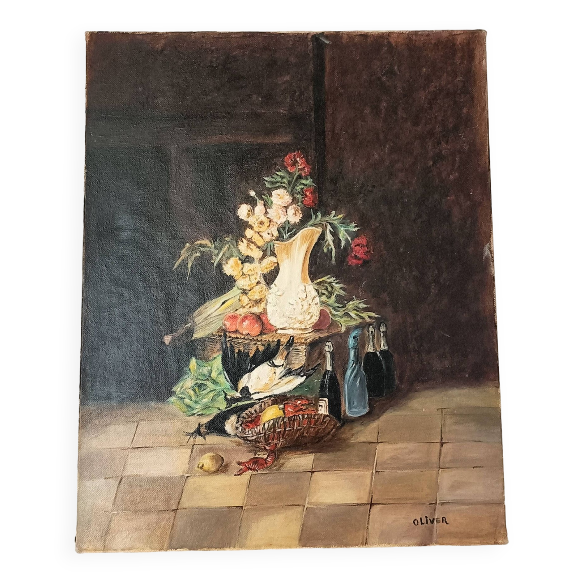 Oil painting on canvas still life signed