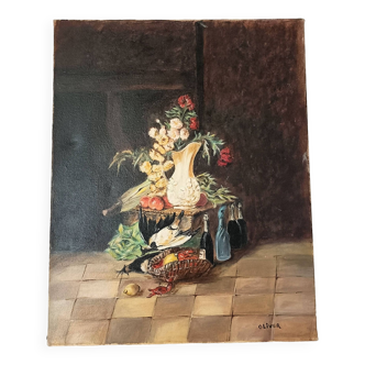 Oil painting on canvas still life signed
