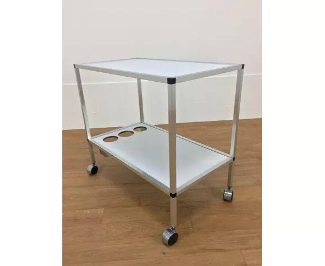 70s minimalist Space Age dessert, brushed aluminium