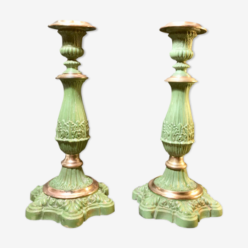 Pair of old copper candlesticks and cast aluminum cast