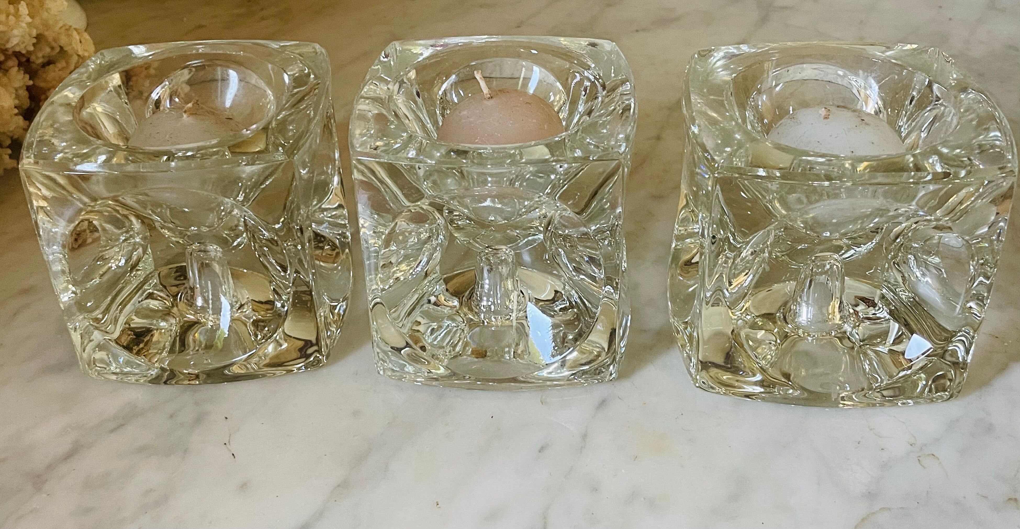 "Ice Cube" candle holders in solid glass attributed to Peill & Putzler - All