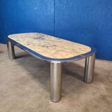 Italian design coffee table from the 70s, marble and chrome