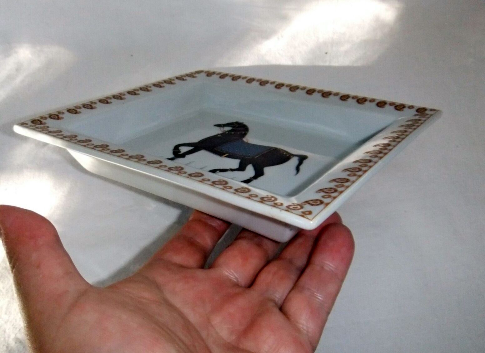 Flat cup empty pocket Jean Dange paris horse porcelain