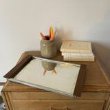 Old mirror and wood tray