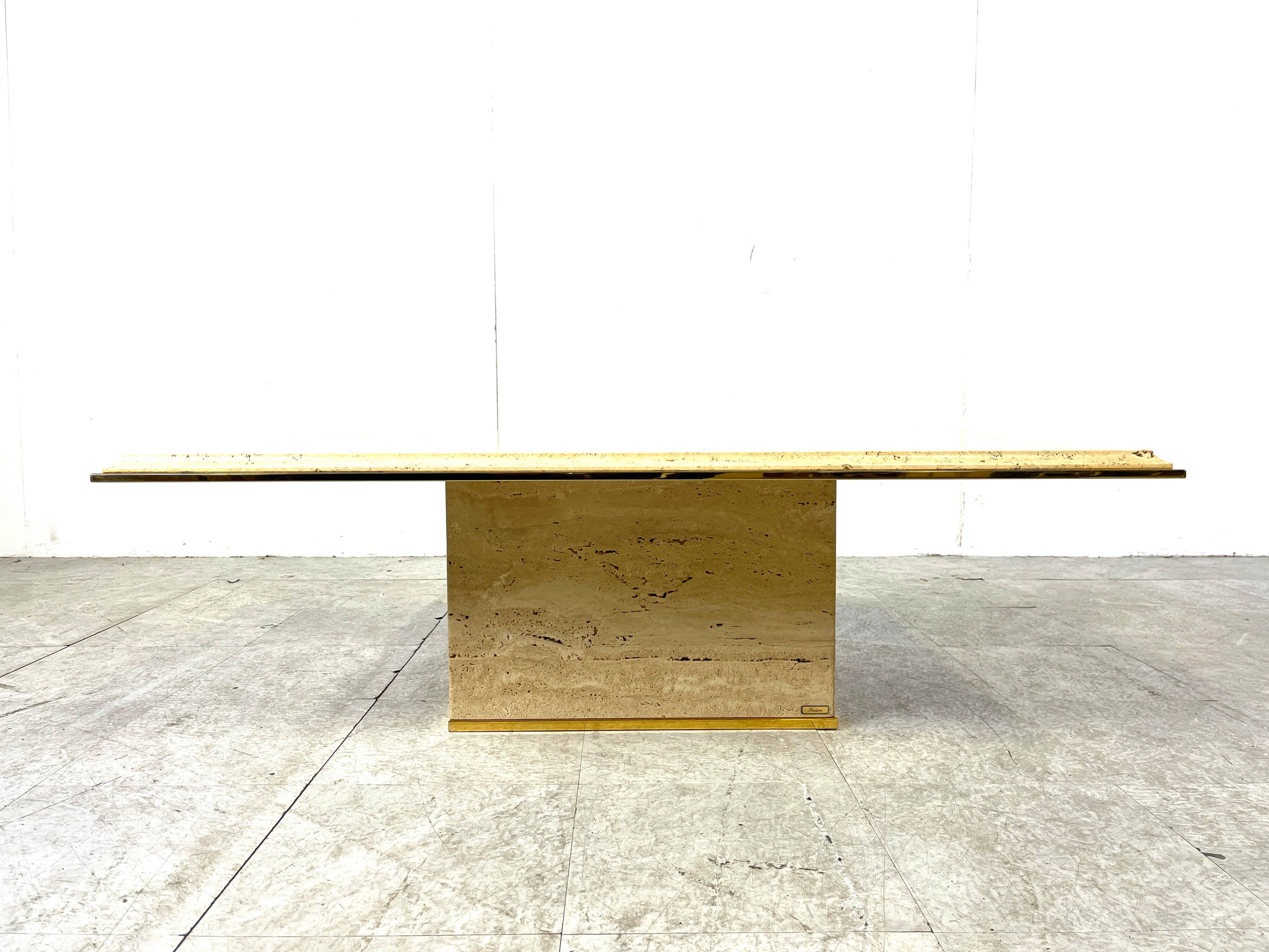 Travertine and brass coffee table by Fedam, 1970s