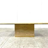 Travertine and brass coffee table by Fedam, 1970s