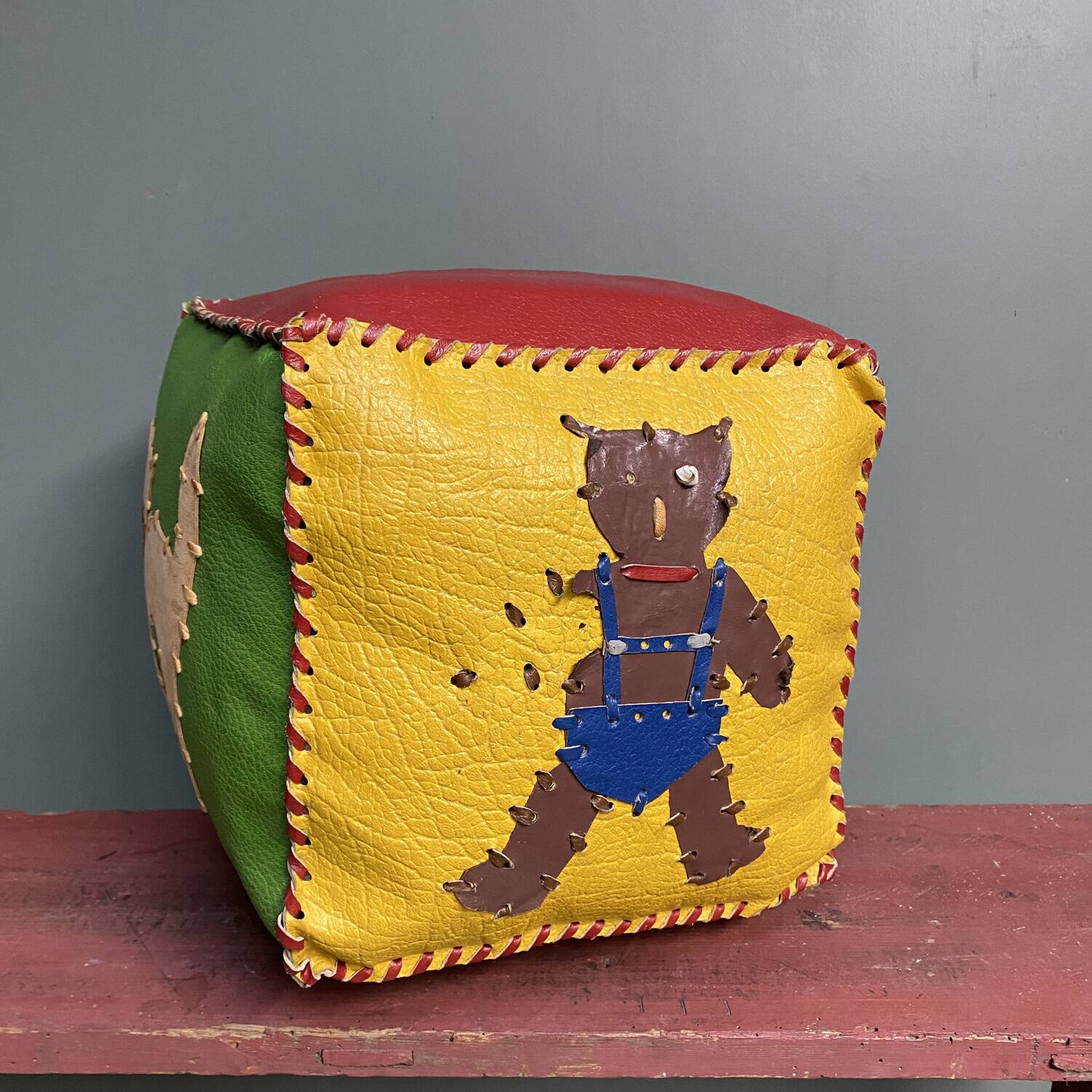Small children's leather pouf 60's