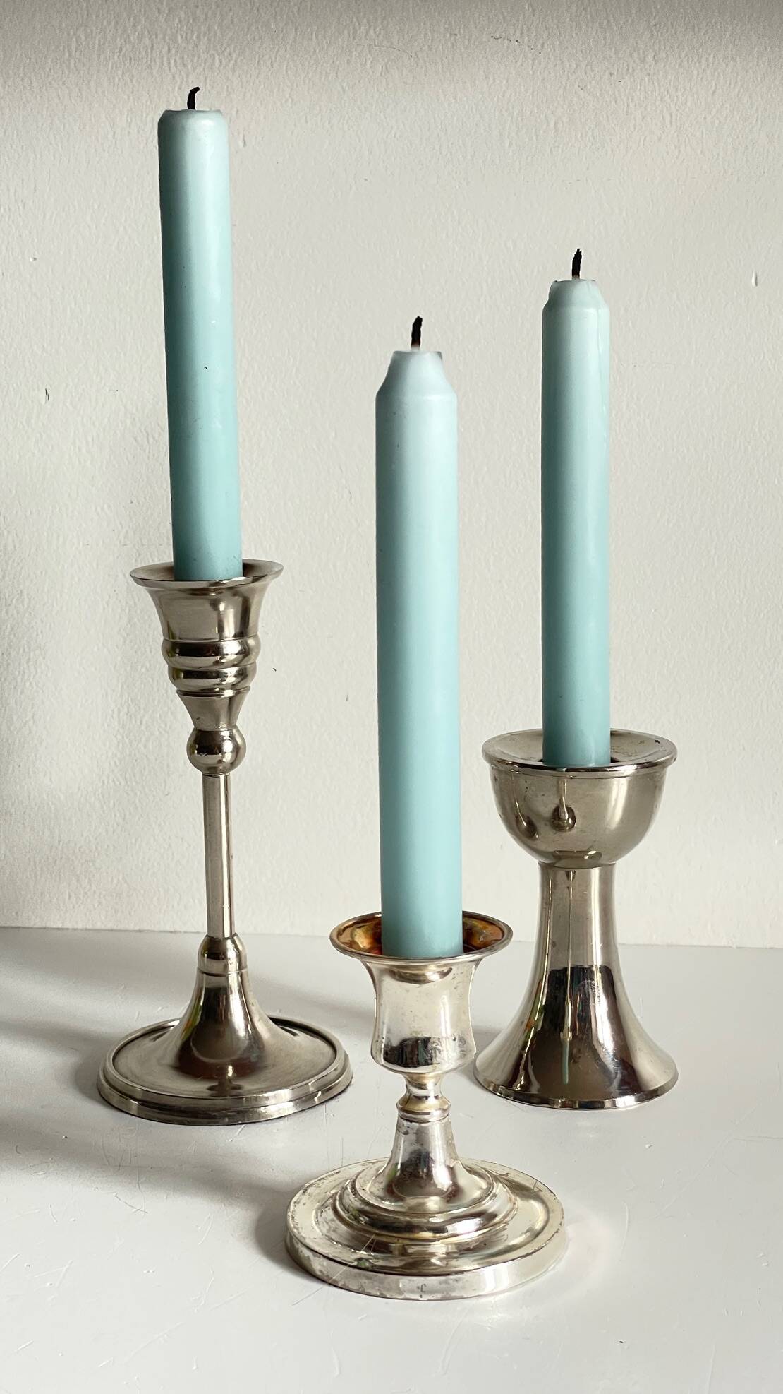 Vintage chrome metal candle holders