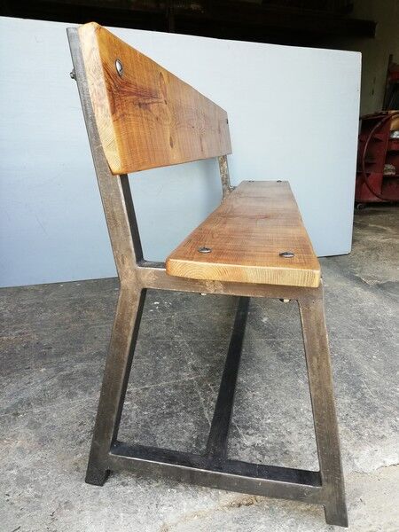 Metal bench and solid wood old vintage indus workshop