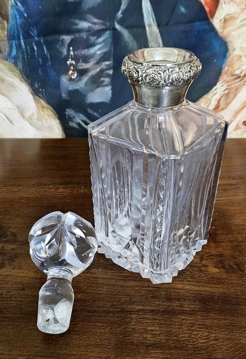 Antique cut crystal carafe – Silver mount / Art Deco period