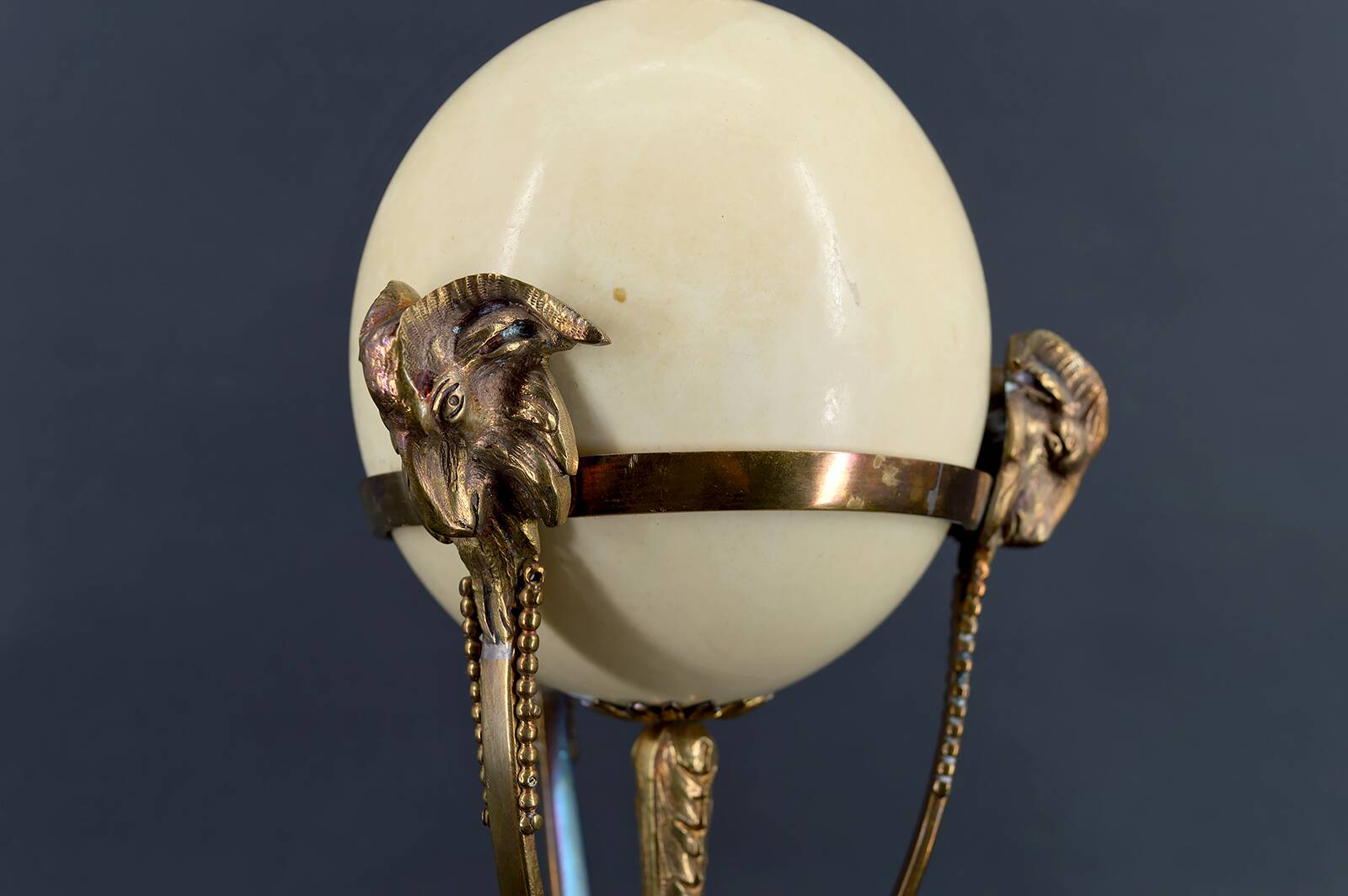 Neoclassical Lamp, Ostrich Egg & Bronze Animal Mount, c. 1900
