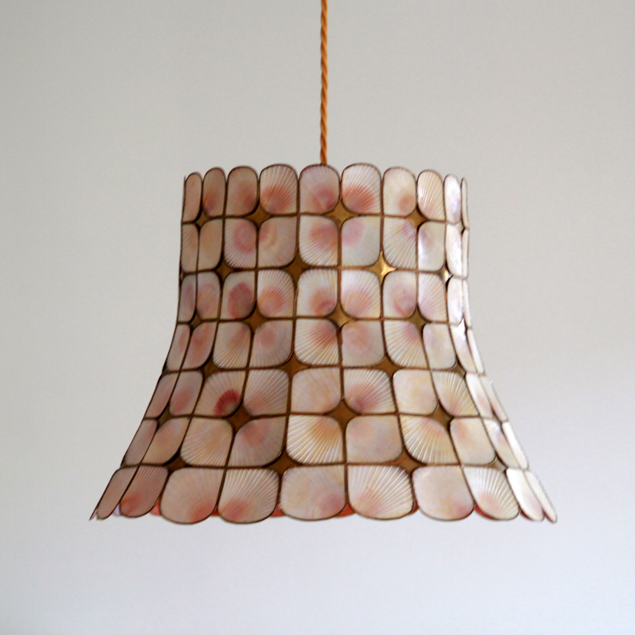 Hanging lamp, shell, brass and gilding day offal, 1960
