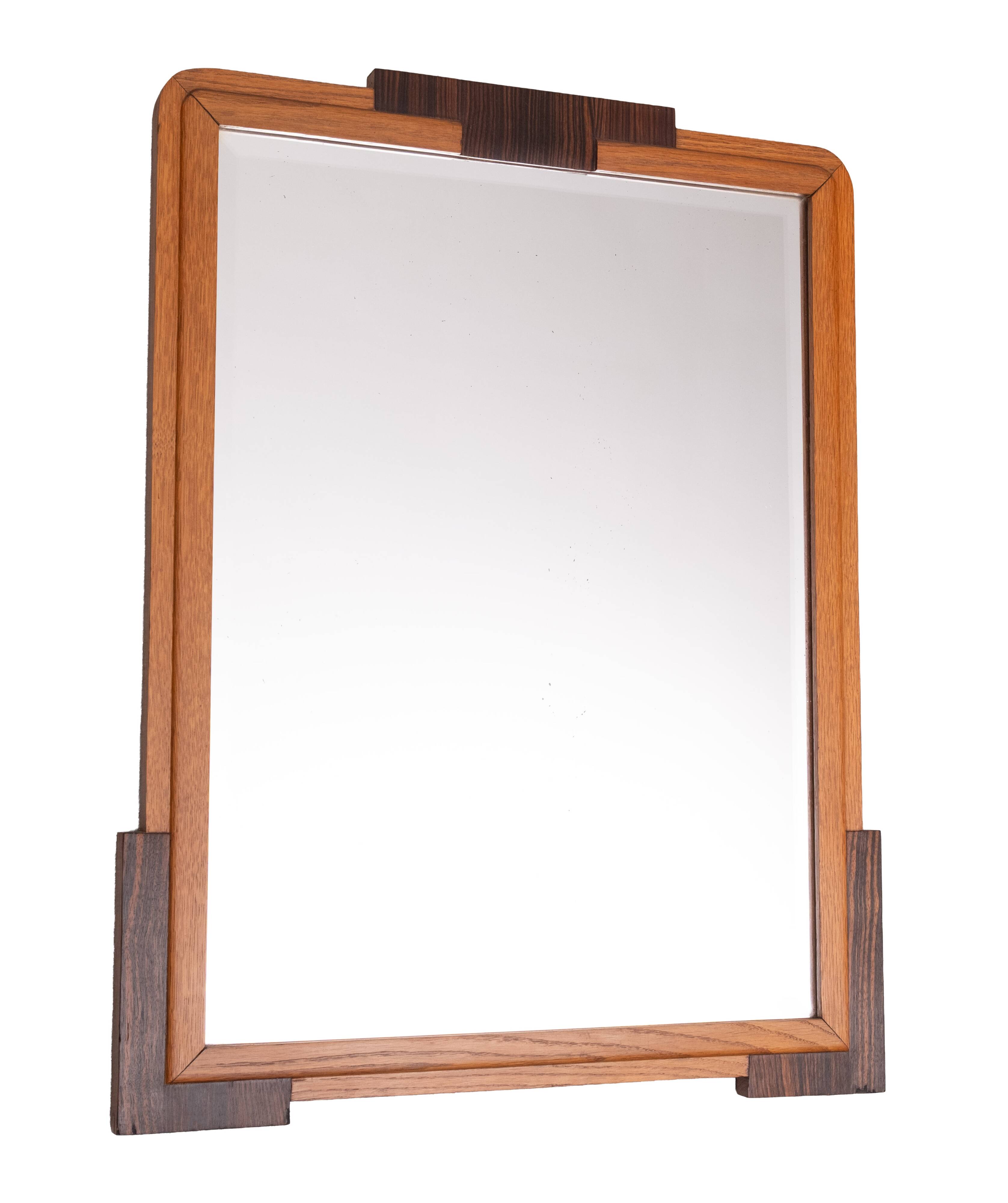 Dutch Art Deco Wall Mirror, Oak Frame, Amsterdamse School, 1920s