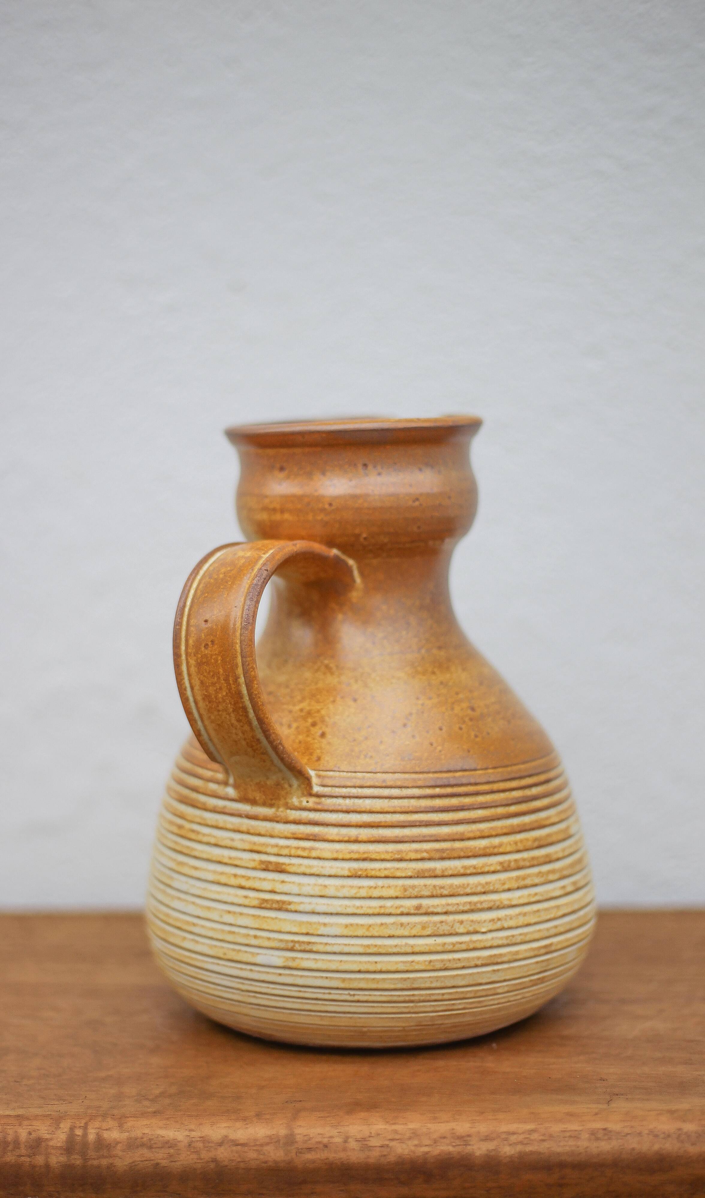 Vintage glazed terracotta pitcher, vintage carafe, jug