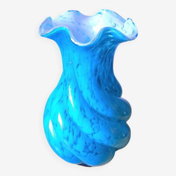 Vase bleu mouchetté Clichy années 30