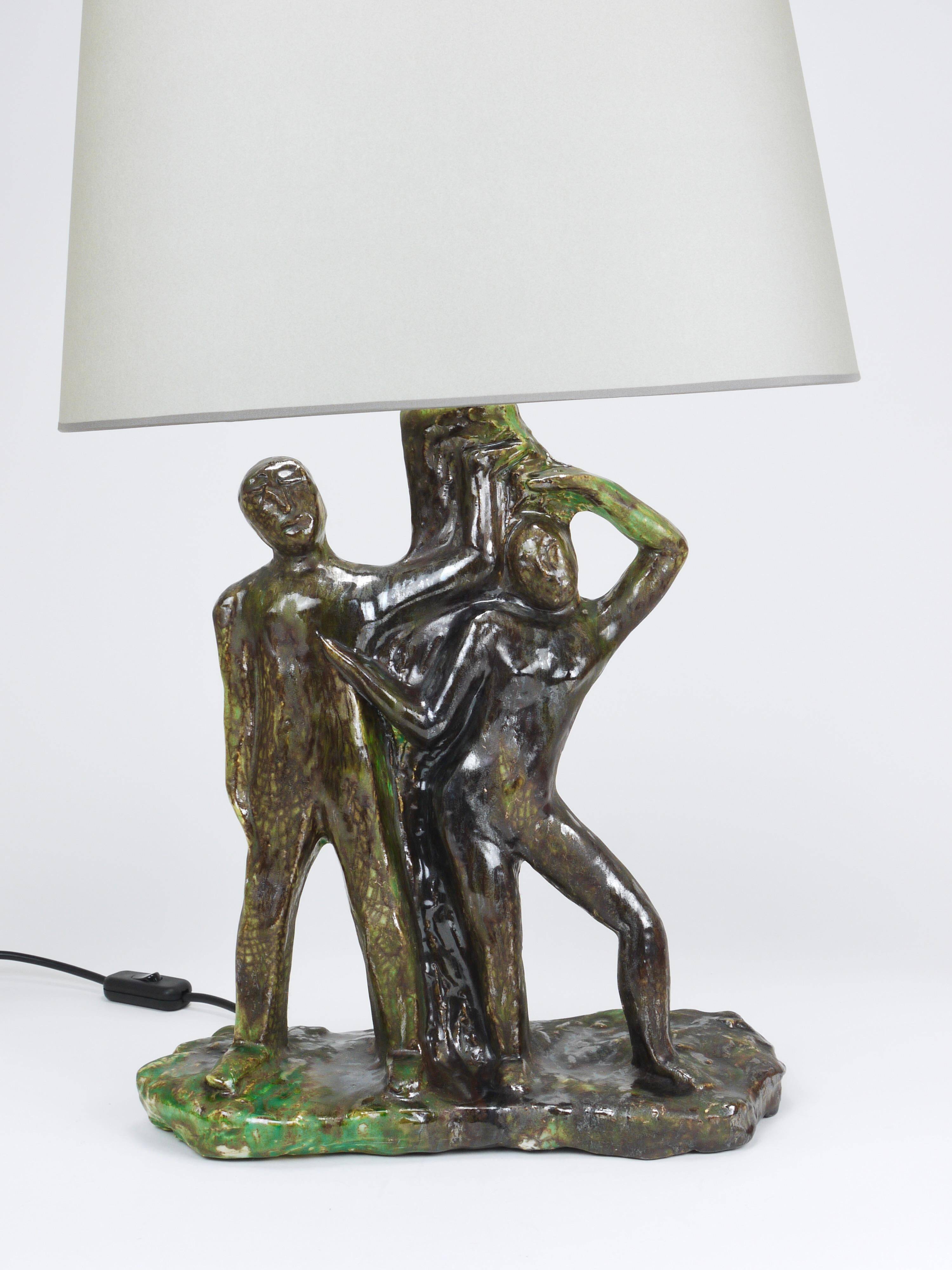 Brutalist sculptural table lamp "Man and Woman near a Tree", Italy, 1970s
