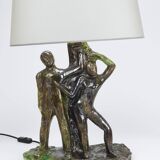 Brutalist sculptural table lamp "Man and Woman near a Tree", Italy, 1970s
