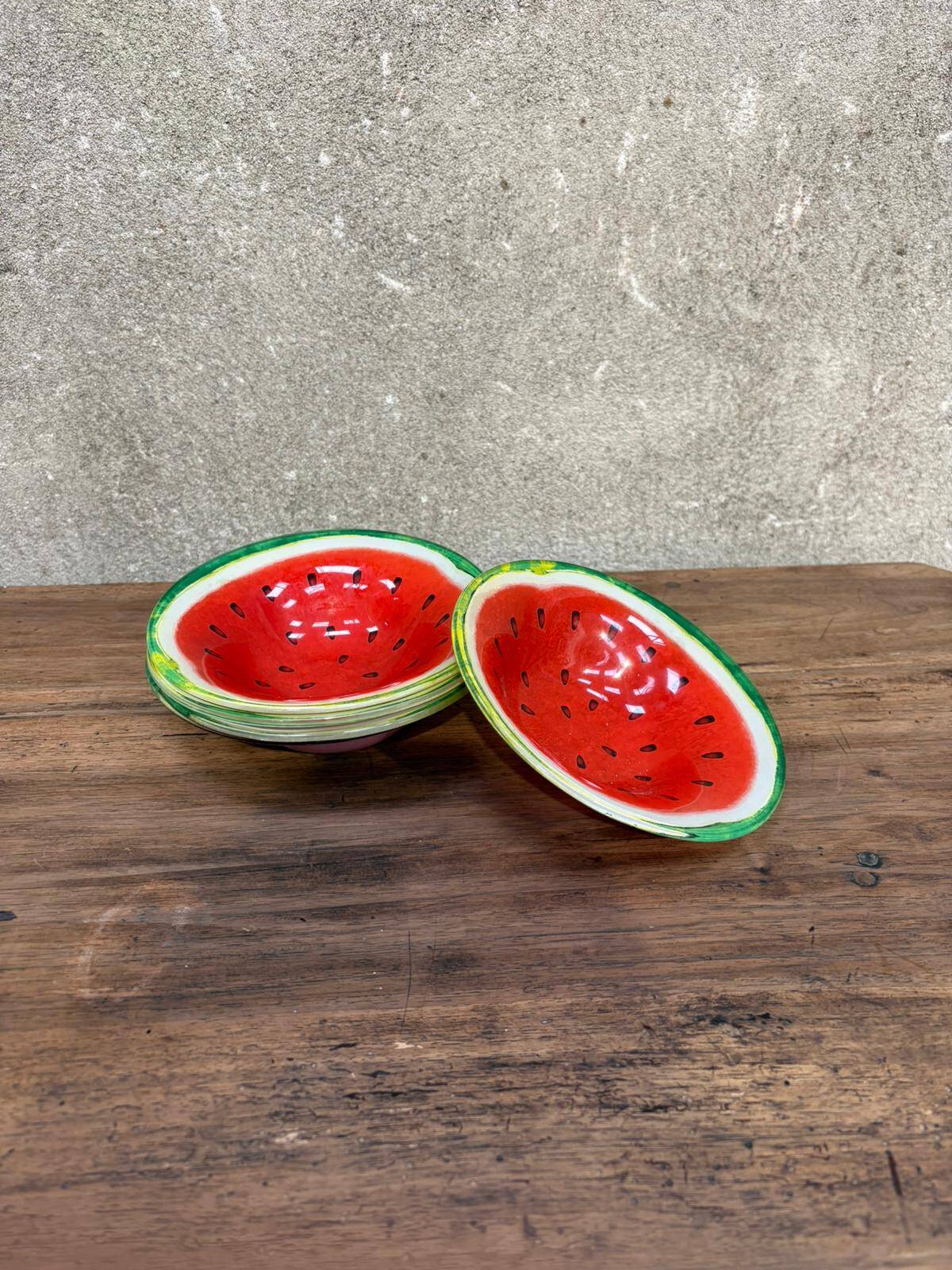 Assiettes creuses à dessert en verre à décor pastèque