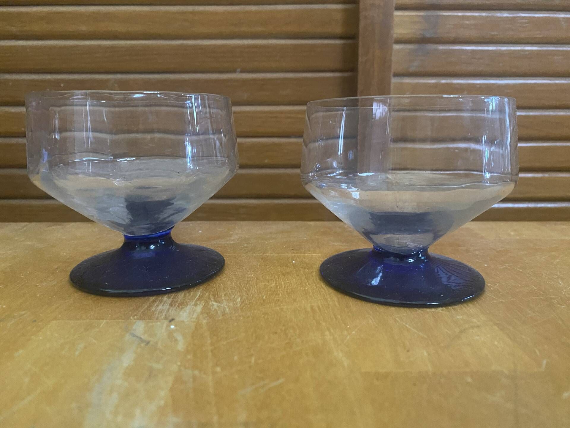 Set of 23 Stemmed Glasses Transparent Glass + Cobalt Blue Stems Vintage