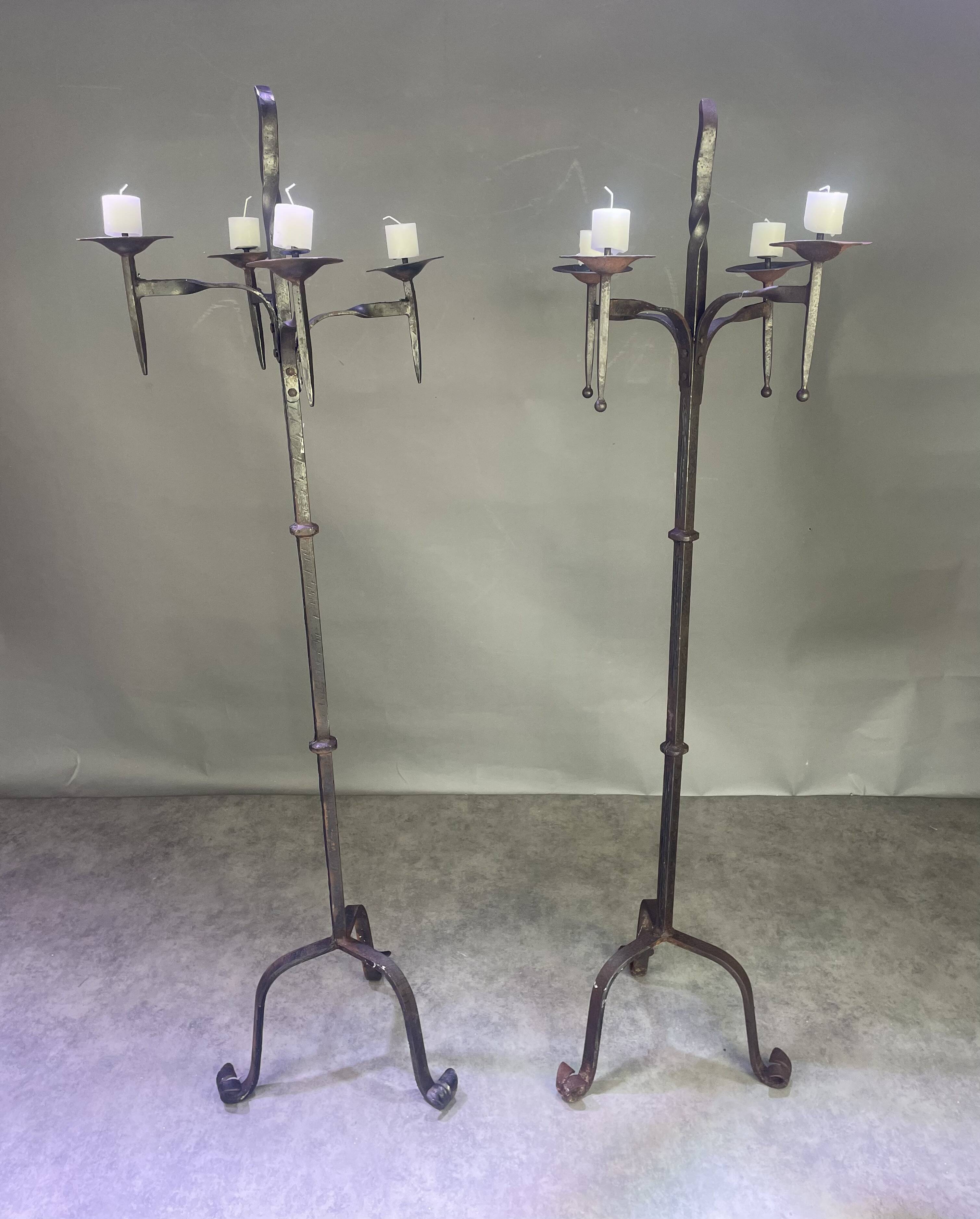 Pair of wrought iron candelabras