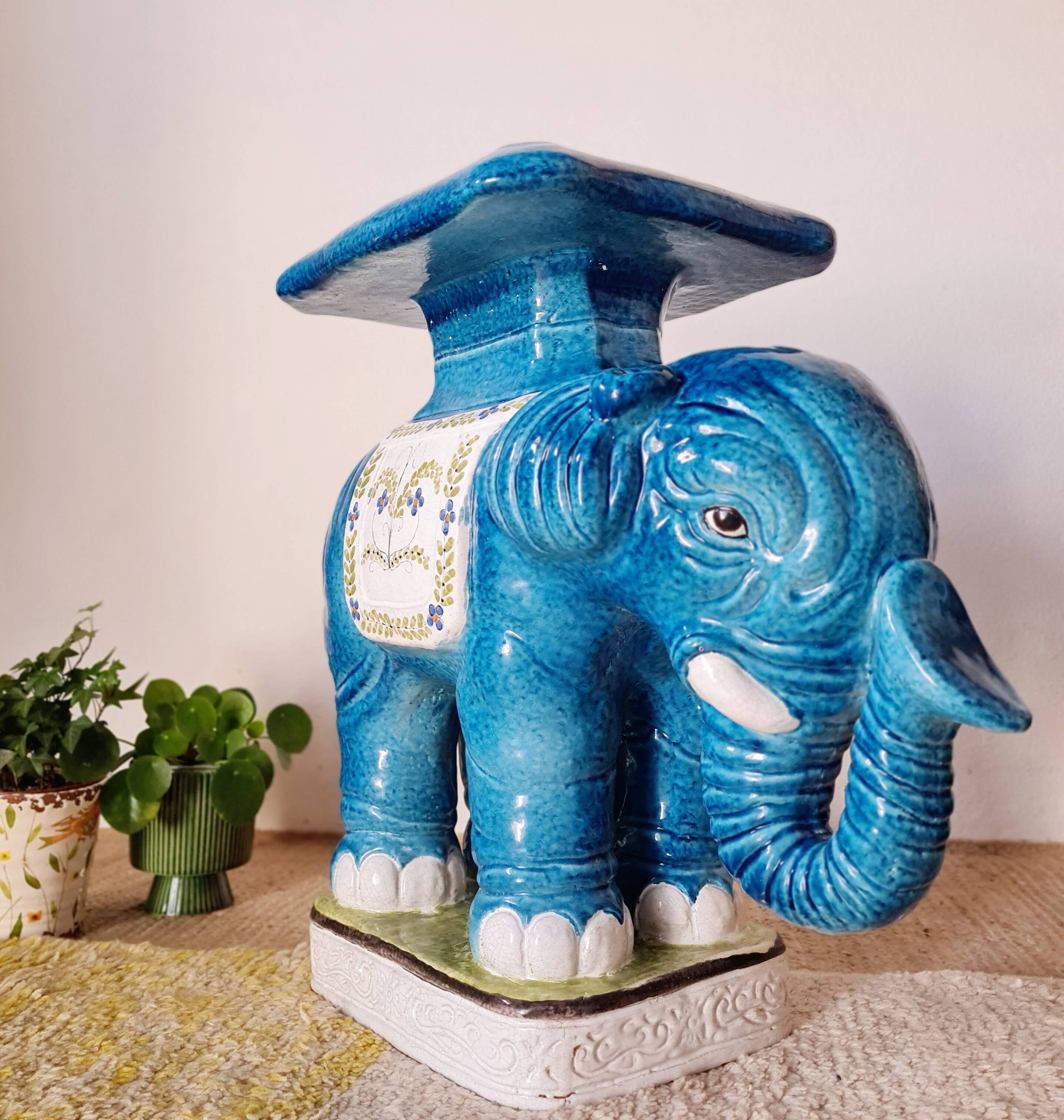 Elephant ceramic vintage plant stand side table