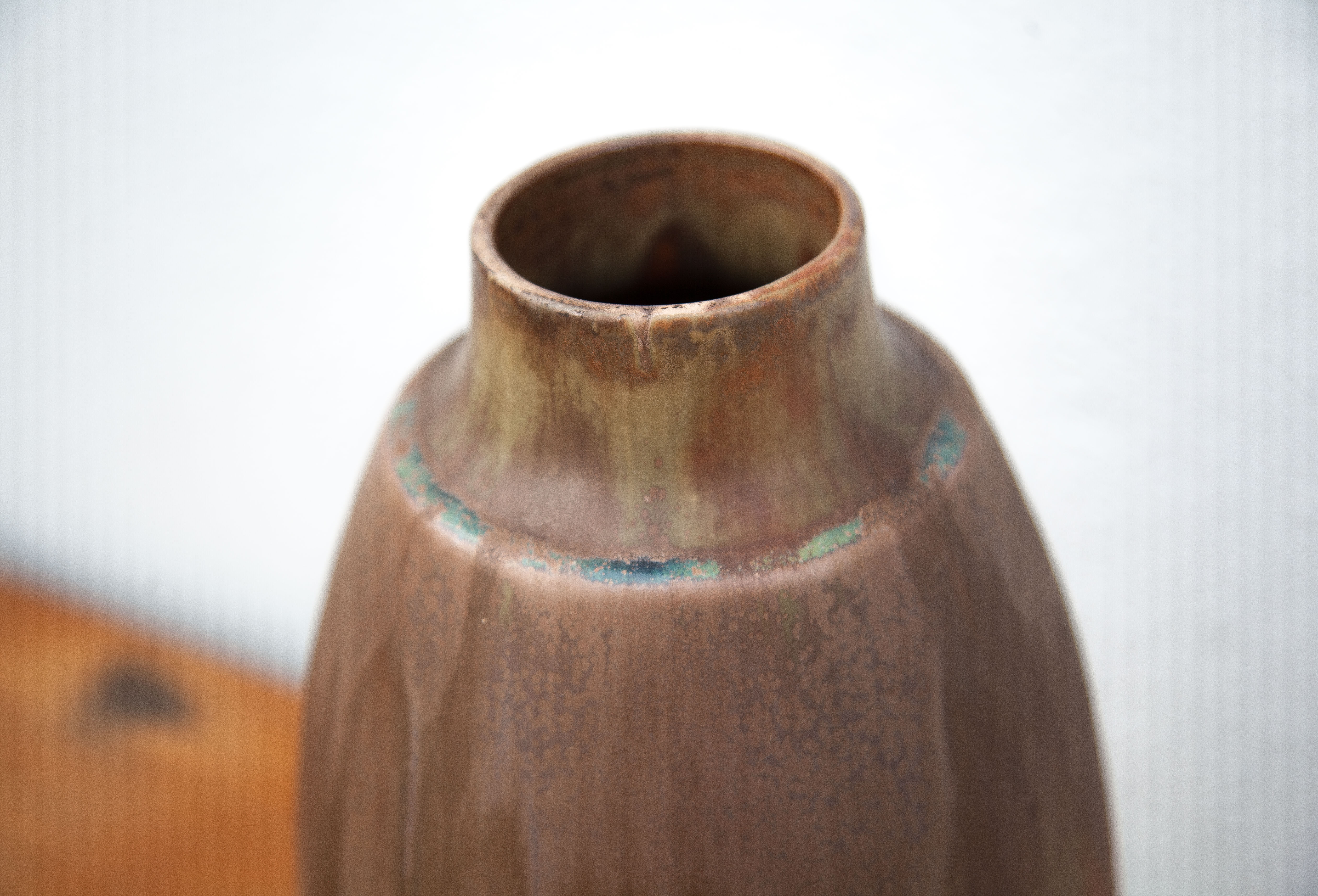 Vintage flamed stoneware vase, Denbac vase