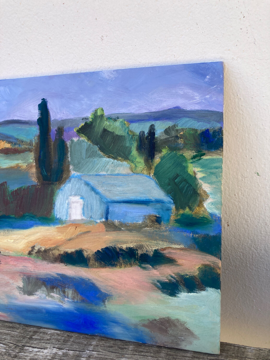 Mediterranean Provencal landscape / expressionist painting / oil painting on wood panel