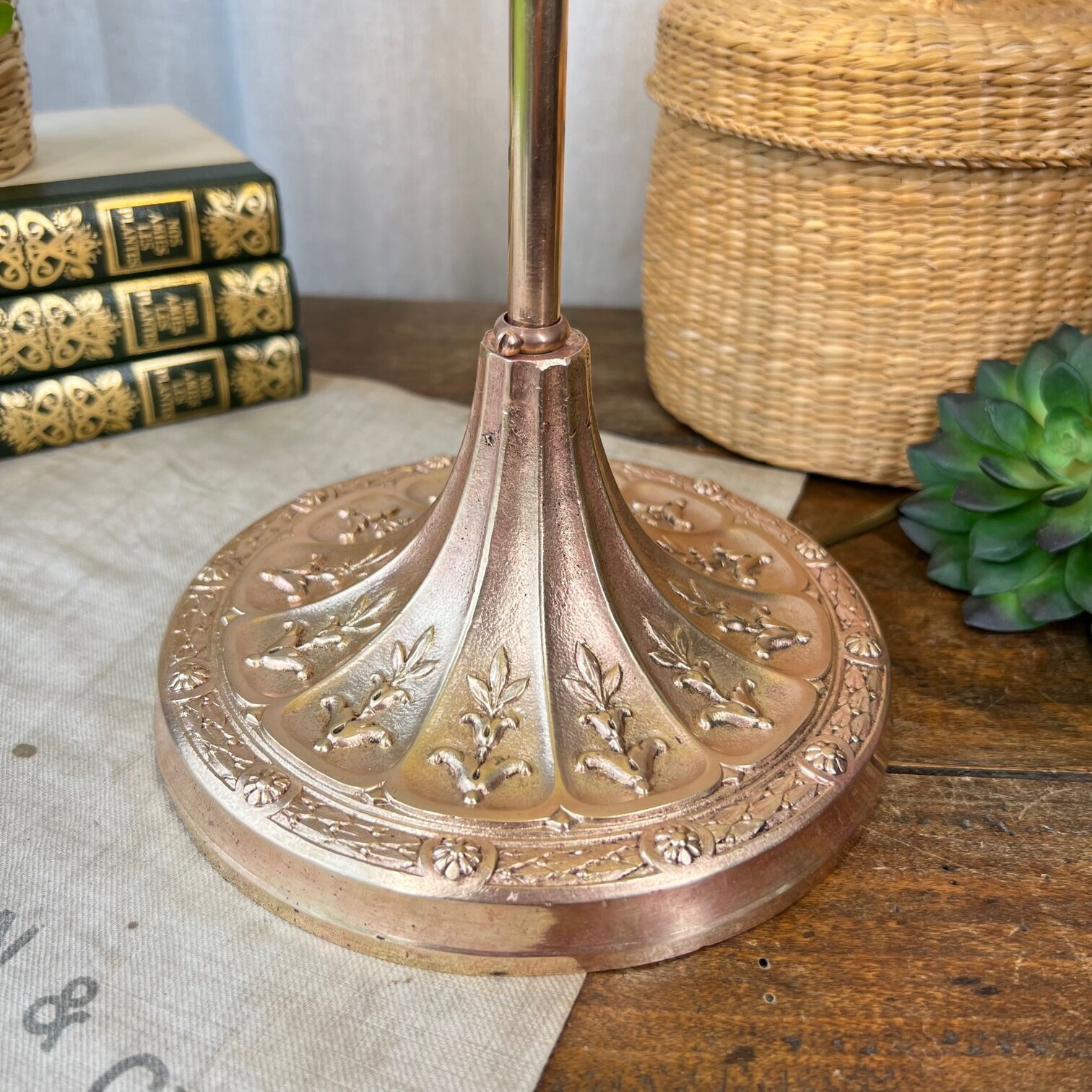 Art deco globe lamp and bronze foot
