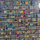 Native American tapestry, embroidered framed, colorful Mayan symbology, 84 cm