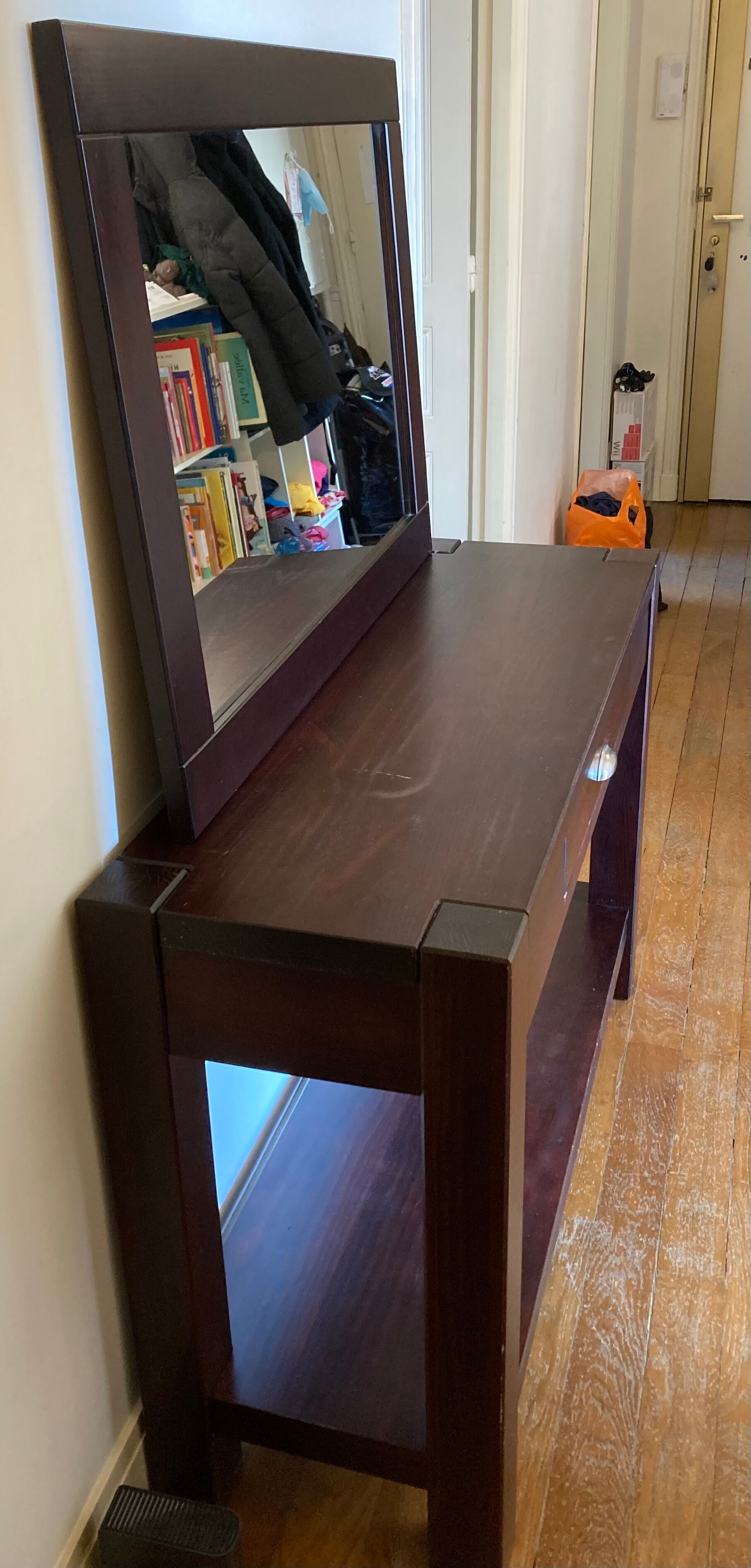 Console avec miroir wengé noir Fly modèle kubo