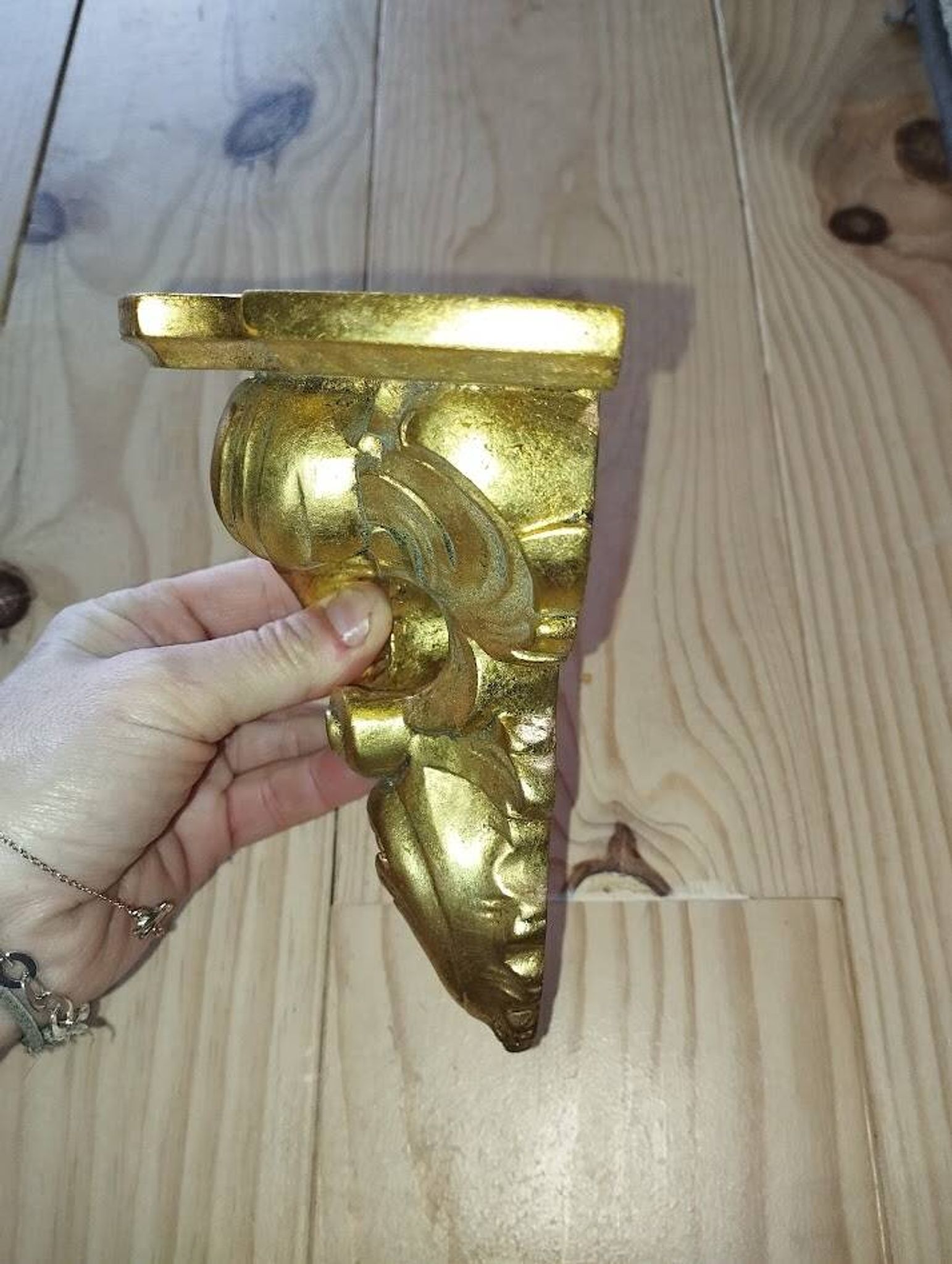 Wall console in rockwork – patinated gold decor, Louis XV style