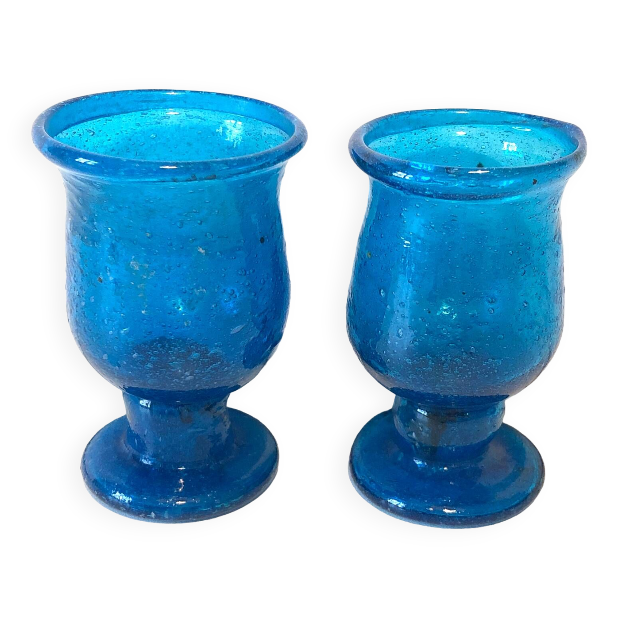 Blown Glass Blue Candle Holders