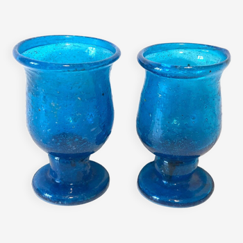 Blue Blown Glass Candle Holders