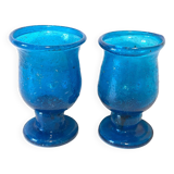 Blown Glass Blue Candle Holders
