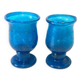 Blown Glass Blue Candle Holders