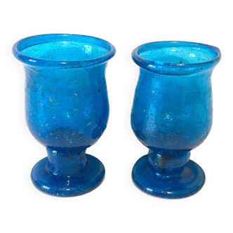 Blue Blown Glass Candle Holders