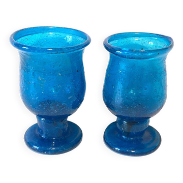 Blown Glass Blue Candle Holders