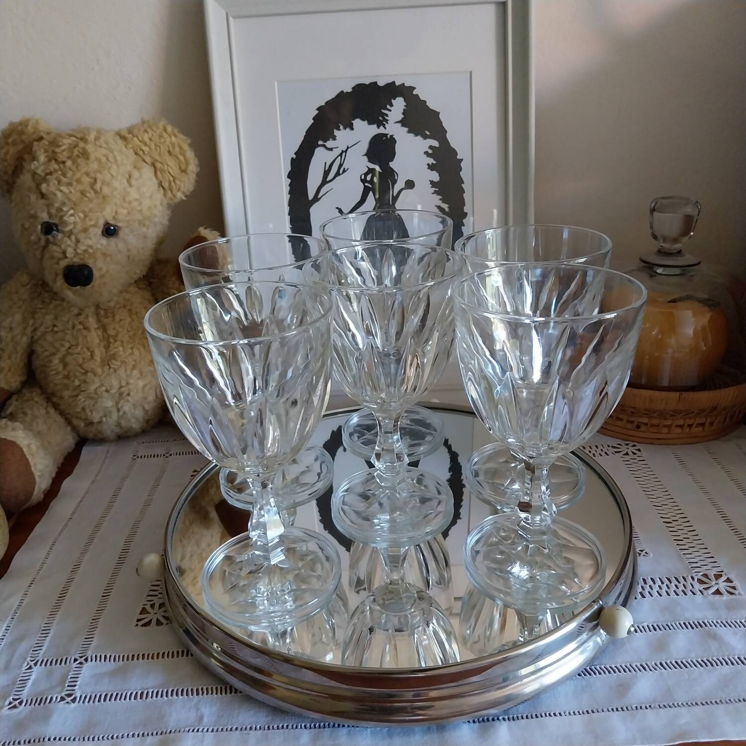 Vintage Italian chiseled crystal stemmed glasses