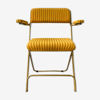 Vintage folding chair LAFUMA gold striped yellow fabric