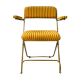 Vintage folding chair LAFUMA gold striped yellow fabric