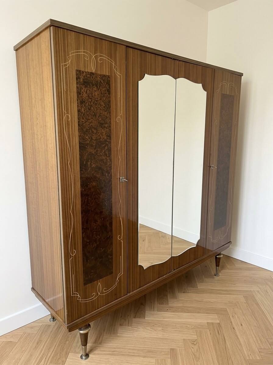 1970s vintage wooden wardrobe with mirrors