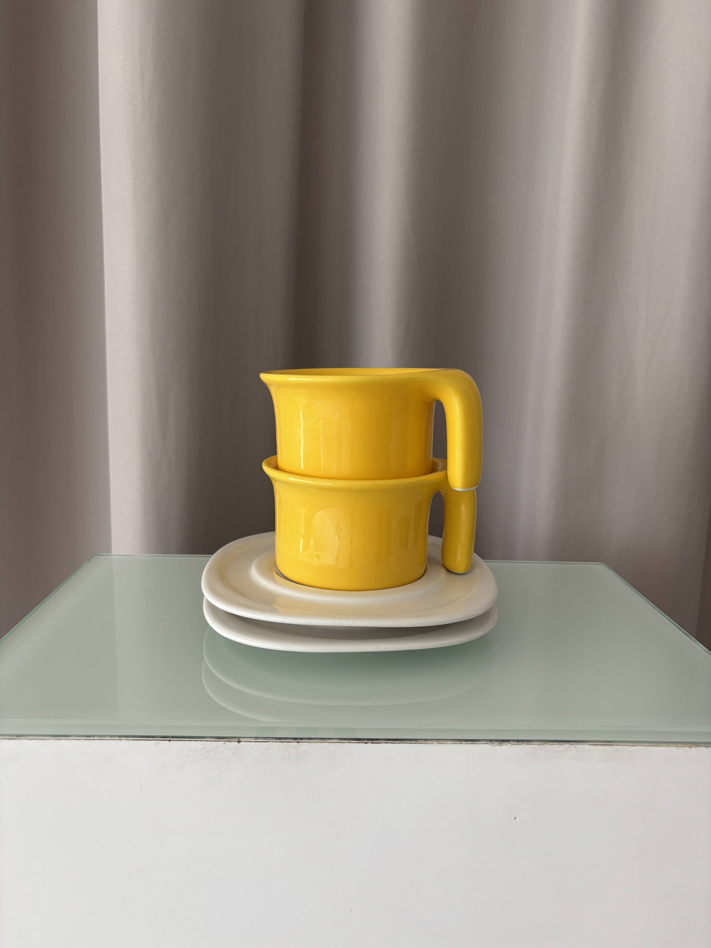 Pair of Jean Fasseaux Ceramic Coffee Cups with Saucers – Belgium, 1970s