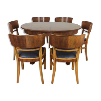 Table à manger extensible Art Déco et six chaises par Jindrich Halabala