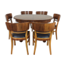 Art deco extendable dining table and six chairs by Jindrich Halabala