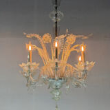 Venetian lustre in colourless Murano glass, 6 light arms, circa 1950.