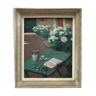 Huile panneau composition sur table 1940 bouquet de fleur Emile Mesnager
