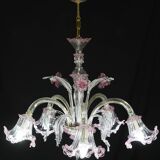 Charming Vintage Venetian Chandelier, Pink Murano Glass, 1950s