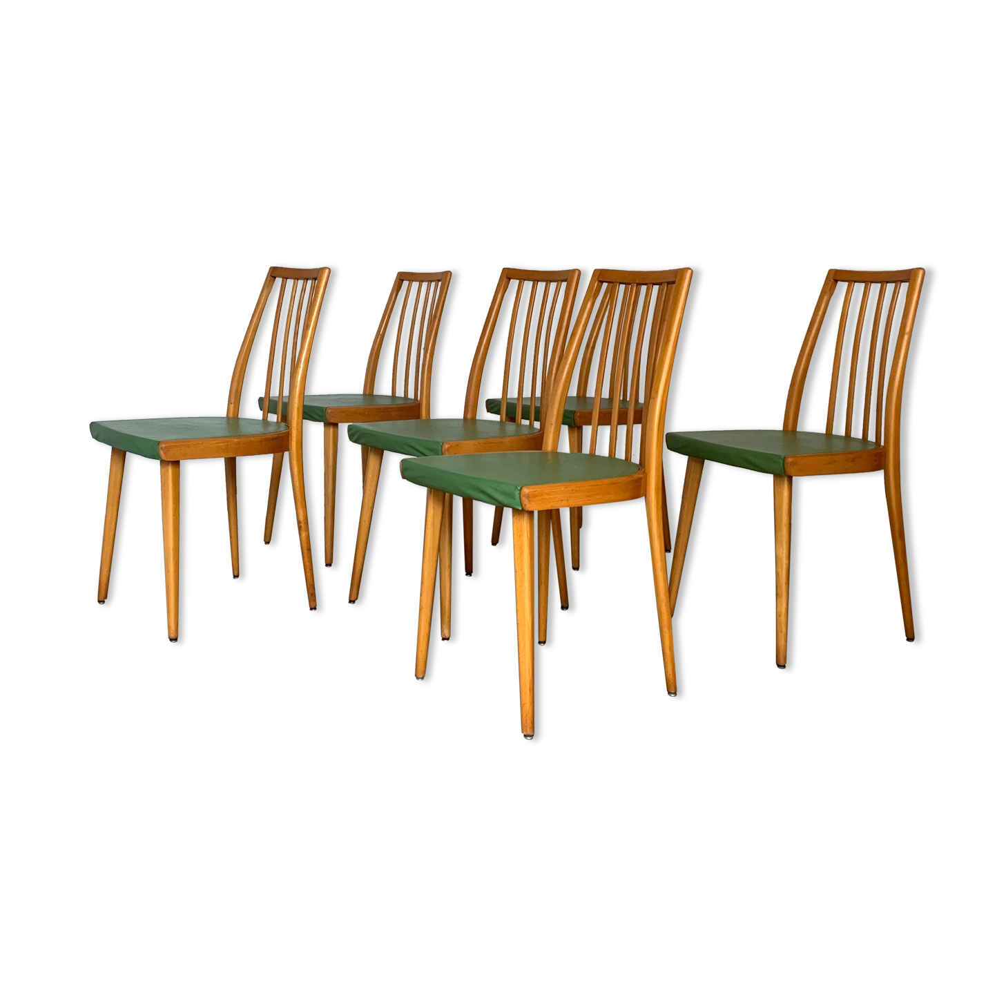 6 vintage green chairs